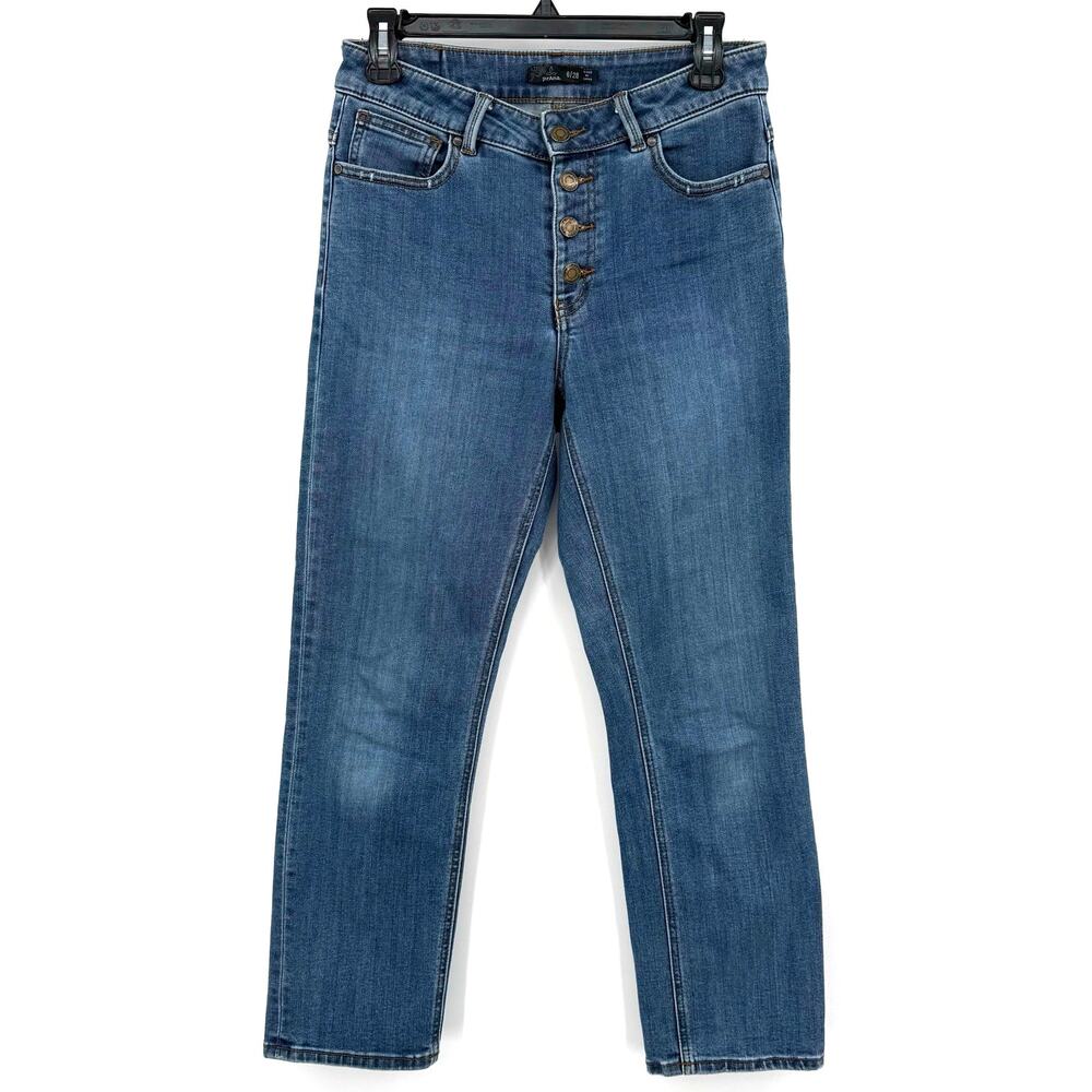 Prana Size 6 28 Straight Leg Blue Jeans Denim Pants Button Fly Five Pocket Style